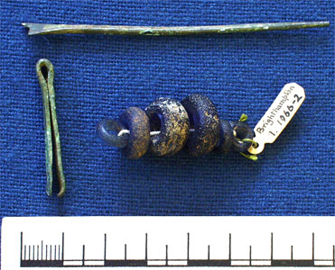 Beads, tweezers and a pin (AN1966.3-5)